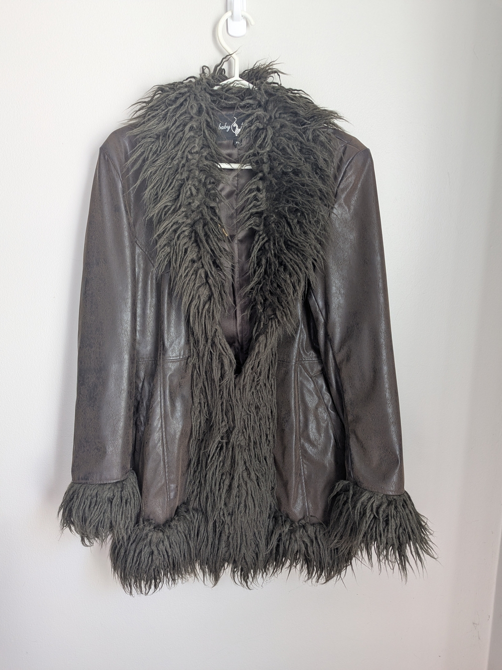 Baby Phat Y2K Dark Brown Faux-Fur Faux Leather Jacket XL